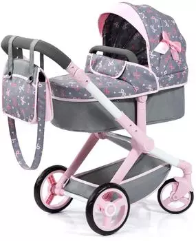 Bayer Design Xeo Kombi-Puppenwagen mit Wickeltasche, grau/rosa (17004AA)
