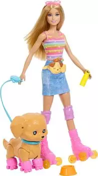 Barbie Pets Skate and Run Pup Puppe, blond, mit H&uuml;ndchen, Leine, Rollschuhen & Sonnenbrille (JMJ44)