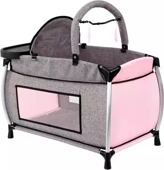 Bayer Design Multi-Puppenbett mit Hochstuhl, Wickelablage & Mobile, grau/rosa (62833AA)