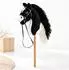 Relaxdays Steckenpferd Plüsch, schwarz-weiß, 71cm, Buchenholzstab