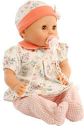 Schildkröt Baby Amy 45 cm mit Schnuller, Malhaar, braune Schlafaugen, Kleidung rose/orange/weiß mit Blumen