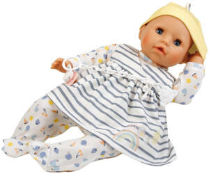 Schildkröt Baby Amy 45 cm mit Schnuller, Malhaar, blaue Schlafaugen, Kleid weiß/blau/gelb