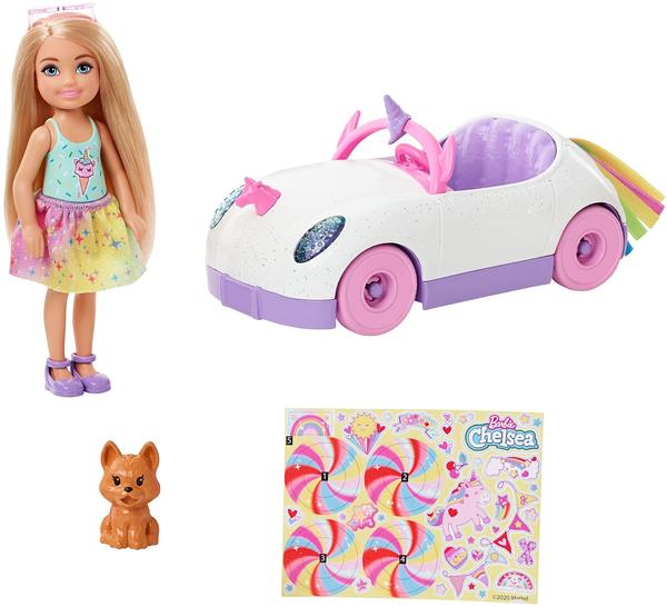 Barbie Barbie Chelsea Puppe mit Regenbogen-Einhorn Auto
