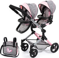 Puppen-Zwillingsbuggy BAYER "Twin Neo", grau (schmetterling grau, rosa), Puppenwagen,