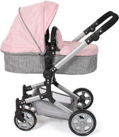 CHIC2000 Kombi-Puppenwagen "Linus, Melange Grau-Rosa" mit Babywanne und Autositz