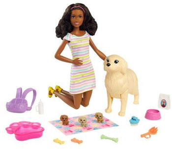 Barbie Barbie Puppe (brünett) mit Hund und Welpen