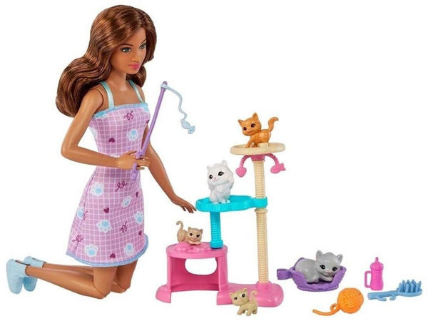 Barbie Puppe mit Kätzchen und Kratzbaum-Spielset