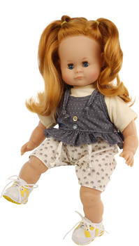 Schildkröt Puppe Schlummerle 37 cm rote Haare, blaue Schlafaugen, Kleidung gelb/blau/beige