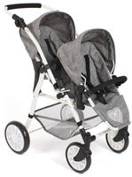 CHIC2000 Puppen-Zwillingsbuggy Twinny, Jeans Grey, mit schwenkbaren Vorderr&auml;dern