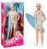 Barbie The Movie - Ken Puppe mit gestreiftem Strand-Outfit und Surfbrett (HPJ97)
