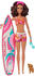 Barbie Doll With Surfboard And Puppy, Poseable Brunette Beach Doll (HPL69)