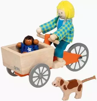 Goki Lastenfahrrad mit 2 Biegepuppen und Hund, Holz (51462)