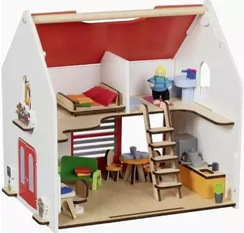 Goki Eco House tragbares Puppenhaus aus Holz mit Zubehör (51458)