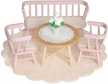 Lundby Puppenhaus Esszimmer-Möbel-Set, Holz, runder Tisch, 2 Stühle, Sofa (60210400)