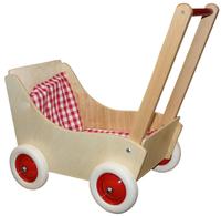 Vedes Holz-Puppenwagen karo rot / wei&szlig;, ca. 50cm 350010