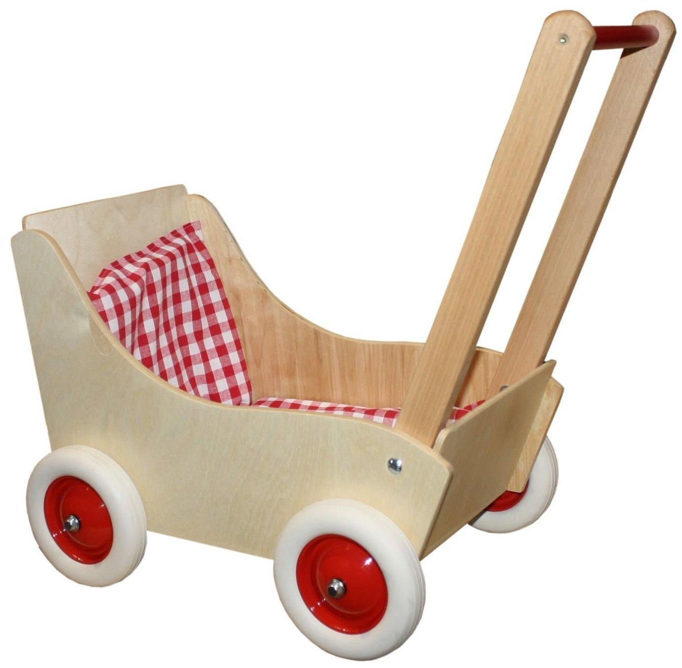 ca weiß Holz-Puppenwagen karo rot 50 cm 