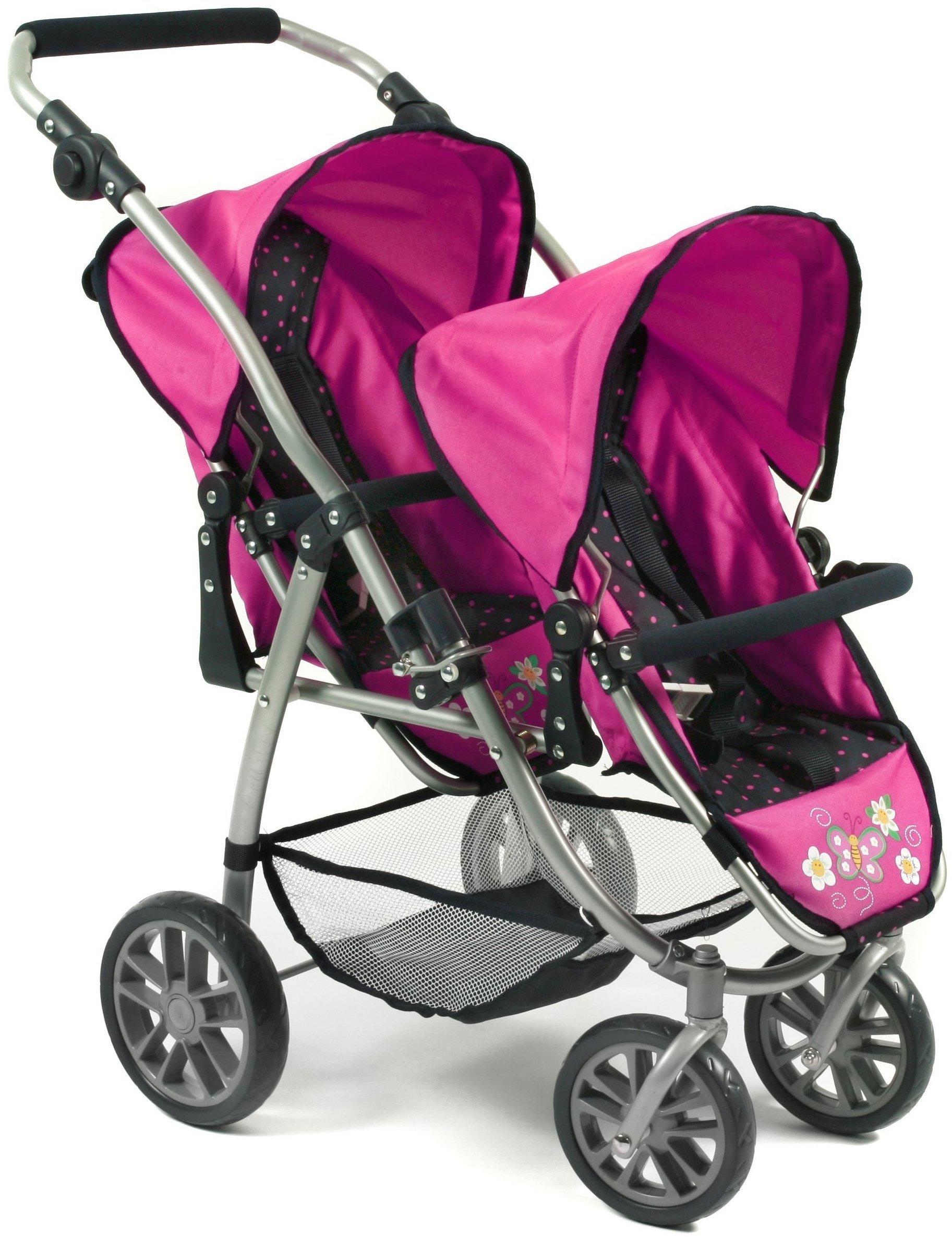 Bayer Chic 2000 Zwillingspuppenwagen Tandem-Buggy Vario Dots Pink 