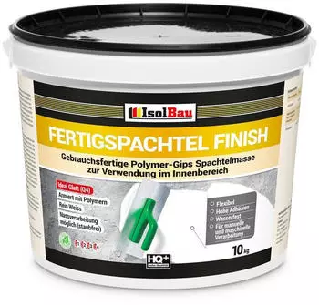 IsolBau Fertigspachtel Finish Q1-Q4 Gebrauchsfertige Polymer-Gips Fertig-Spachtelmasse für innen - 10 kg Eimer Weiß