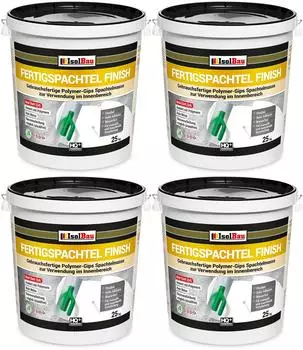 IsolBau Fertigspachtel Finish Q1-Q4 Gebrauchsfertige Polymer-Gips Fertig-Spachtelmasse für innen - 4 x 25 kg Eimer Weiß