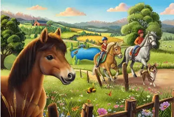 Schmidt-Spiele 48 Teile Kinder Puzzle Meine Lieblingspferde (3 x 48 Teile) – Pferdeabenteuer für kleine Puzzlefans