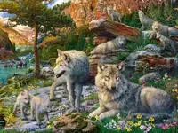Ravensburger Puzzle "Wolfsrudel im Fr&uuml;hlingserwachen" Made in Germany