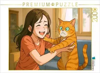 Calvendo Foto-Puzzle &bdquo;Frau umarmt Katze, die das nicht will" 2000 Teile, 90x67cm