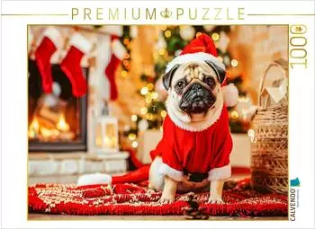 Calvendo Foto-Puzzle "Mops als Weihnachtsmann" 1000 Teile 64x48cm