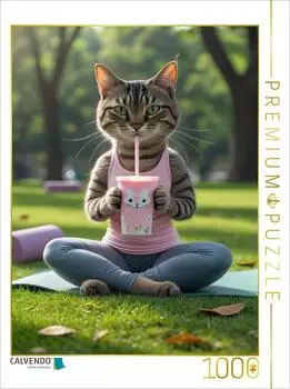 Calvendo Puzzle Yoga-Katze mit Smoothie, 1000 Teile, 64x48cm