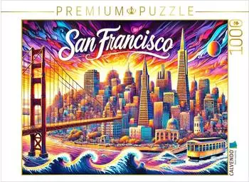 Calvendo Puzzle San Francisco &ndash; In lebendiger Tusche, 1000 Teile, 64x48cm