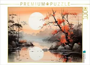 Calvendo Puzzle &bdquo;Sonnenuntergang am See" 1000 Teile 64x48cm