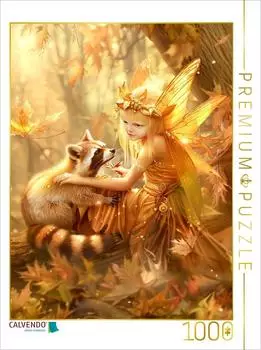 Calvendo Puzzle &bdquo;Elfe mit Waschb&auml;r" 1000 Teile 64x48cm