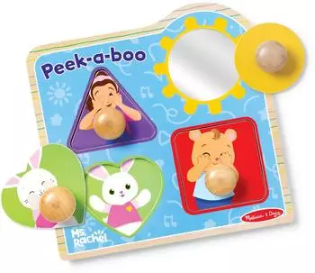 Spin Master Ms. Rachel Peek-a-Boo Jumbo Steckpuzzle, Holz, 4-teilig mit Spiegel (6073927)