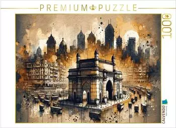 Calvendo Puzzle Mumbais Gateway in sepiafarbenen Aquarellschattierungen, 1000 Teile, 64x48cm