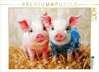Calvendo Foto-Puzzle "Lustiges Borstenvieh &ndash; Schweinchen im &Ouml;lgem&auml;lde-Stil" 1000 Teile, 64x48cm