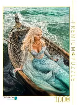 Calvendo Foto-Puzzle &bdquo;Meerjungfrau sitzt tr&auml;umend im alten Boot", 1000 Teile, 64x48cm