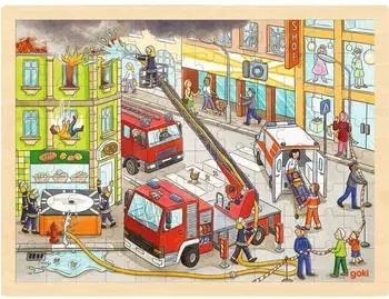 Goki Einlegepuzzle Feuerwehreinsatz Holz 96 Teile (57336)