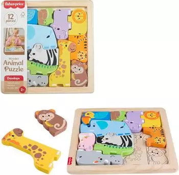 Fisher-Price Holz-Tierpuzzle mit Formensortierer, 13 Teile (JFG10)