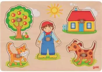 Goki Steckpuzzle Katze und Hund, Holz, 5 Teile (57306)