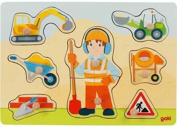 Goki Steckpuzzle Bauarbeiter aus Holz, 8 Teile (57406)