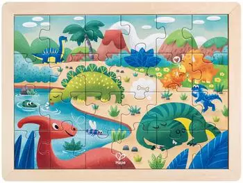 HaPe Dino-Puzzle 24 Teile mit Holzrahmen und Malvorlage (E1641)