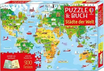 Usborne Puzzle & Buch: St&auml;dte der Welt, 300 Teile, ab 7 Jahren