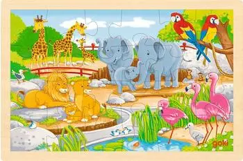 Goki Holzpuzzle Bauernhof / Zoo, beidseitig bedruckt, 24 Teile (57302)
