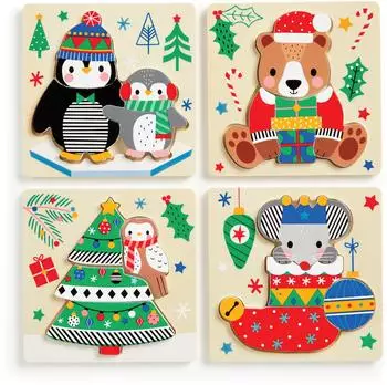 Mudpuppy Weihnachts-Set mit 4 Holzpuzzles (Christmas Set of 4 Wood Puzzles)