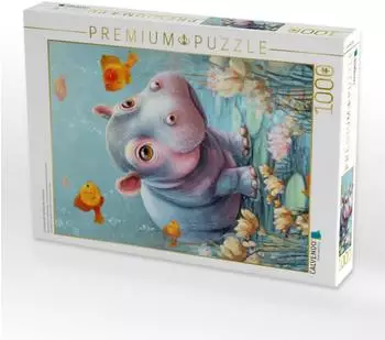 Calvendo Puzzle "Entz&uuml;ckende Tierbaby Illustrationen &ndash; Das Nilpferd findet die Fische toll" 1000 Teile, 64&times;48cm