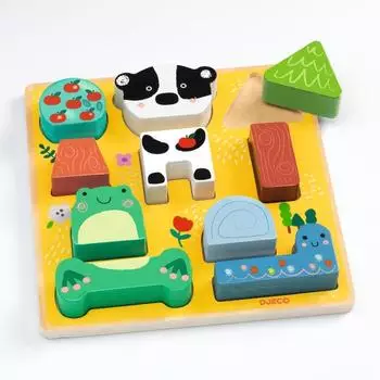Djeco Match Happy 2-in-1 Holz Stapel- & Steckpuzzle (DJ01075)