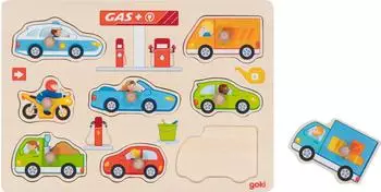Goki Steckpuzzle Tankstelle, Holz, 8 Teile (57341)