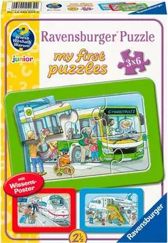 Ravensburger Meine ersten Puzzle "Unterwegs mit Bus, Bahn und Flugzeug" 3x6 Teile (12004039)