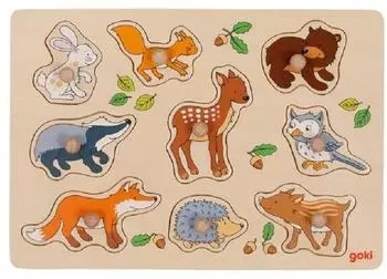 Goki Steckpuzzle Waldtiere aus Holz, 9 Teile (57387)