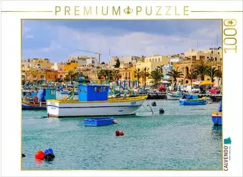 Calvendo Puzzle "Traditionelle Fischerboote im Hafen von Marsaxlokk" 1000 Teile 64&times;48cm