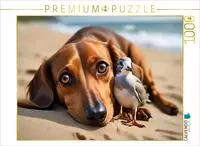 CALVENDO Puzzle Dackel und zutrauliche M&ouml;we am Sandstrand 1000 Teile...